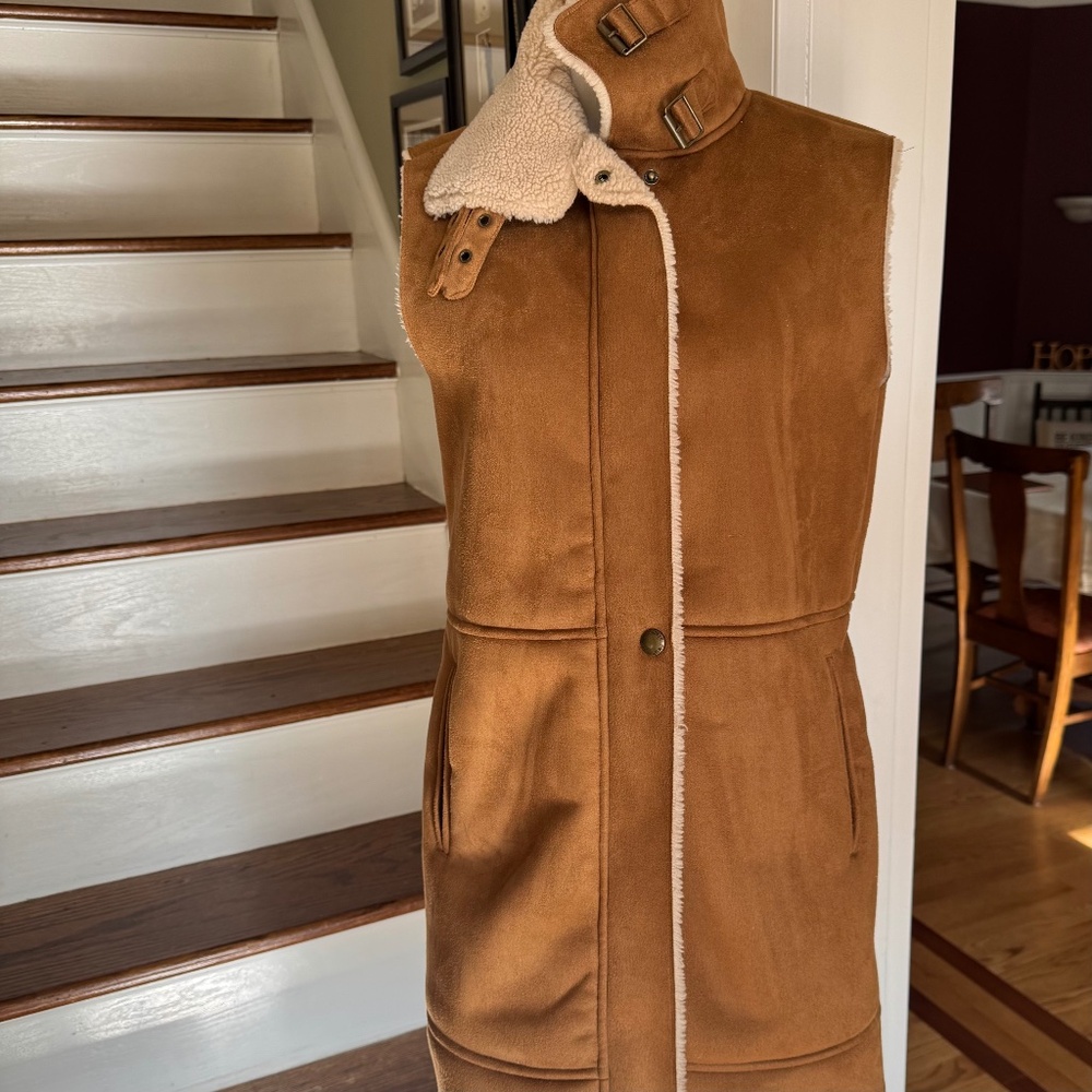 Polo by Ralph Lauren Chestnut Tan Suede Shearling-Lined Vest